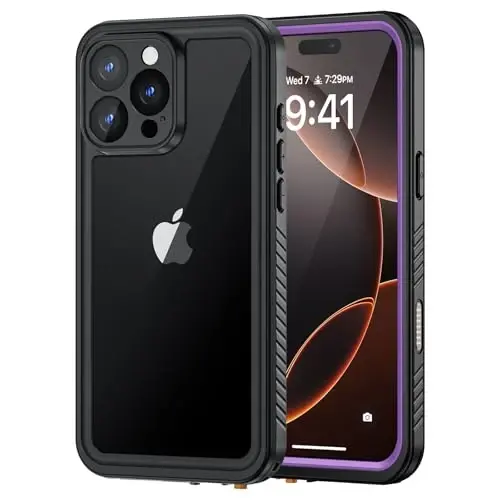 Чехол Lanhiem для iPhone 16 Pro Max, водонепроницаемый, пылезащитный и ударопрочный по стандарту IP68, со встроенной защитной пленкой, прочный корпус для защиты всего телефона для iPhone 16 Pro Max — 6,9 дюйма (фиолетовый) 