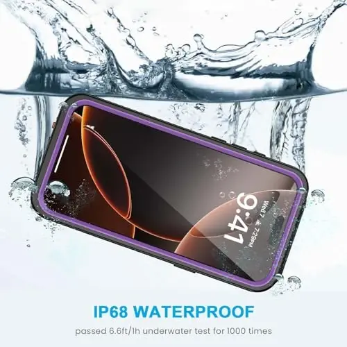 Чехол Lanhiem для iPhone 16 Pro Max, водонепроницаемый, пылезащитный и ударопрочный по стандарту IP68, со встроенной защитной пленкой, прочный корпус для защиты всего телефона для iPhone 16 Pro Max — 6,9 дюйма (фиолетовый) - LANHIEM (1)