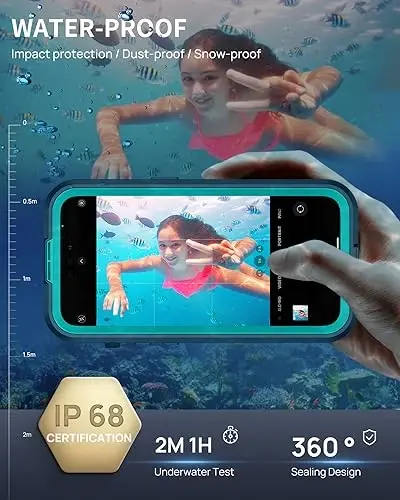 Чехол Lanhiem Magnetic для iPhone 15 Plus, водонепроницаемый и пыленепроницаемый корпус IP68, [совместим с Magsafe] [встроенная защитная пленка для экрана] полноразмерный прочный и надежный чехол для телефона 6,7 дюйма, синий/прозрачный - 4