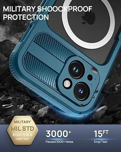 Чехол Lanhiem Magnetic для iPhone 15 Plus, водонепроницаемый и пыленепроницаемый корпус IP68, [совместим с Magsafe] [встроенная защитная пленка для экрана] полноразмерный прочный и надежный чехол для телефона 6,7 дюйма, синий/прозрачный - 6