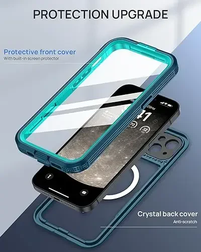 Чехол Lanhiem Magnetic для iPhone 15 Plus, водонепроницаемый и пыленепроницаемый корпус IP68, [совместим с Magsafe] [встроенная защитная пленка для экрана] полноразмерный прочный и надежный чехол для телефона 6,7 дюйма, синий/прозрачный - 2