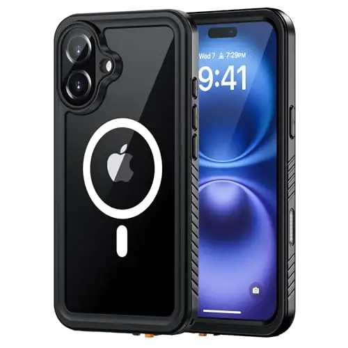 Чехол Lanhiem Magnetic для iPhone 16, водонепроницаемый, пылезащитный, ударопрочный IP68 с защитой экрана [совместим с MagSafe], сверхпрочный защитный чехол для iPhone 16 - 6.1 дюйма (черный) - LANHIEM