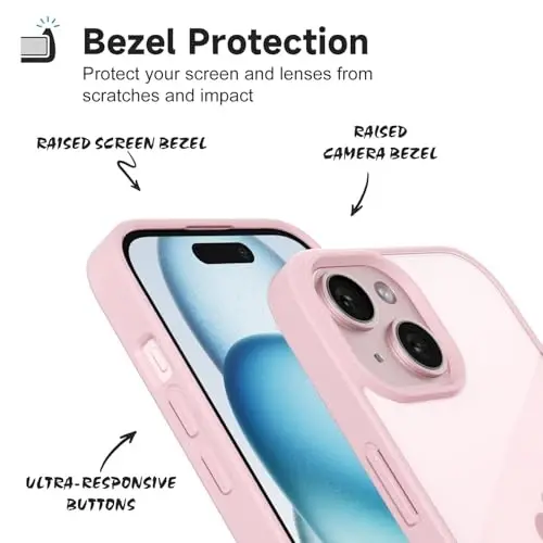 Чехол LoeoeL для iPhone 15 Plus прозрачный, прозрачный гибридный чехол для телефона 15 Plus [жесткий пластик и мягкий силиконовый бампер] акриловый не желтеющий тонкий тонкий защитный чехол, светло-розовый - 4
