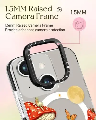 Чехол Lotadilo для iPhone 15 Plus для женщин - чехол Kawaii Design для девочек, совместимый с Magsafe, магнитный держатель, подставка, грибы, бабочки, эстетический девчачий чехол из ТПУ для 15 Plus - 4