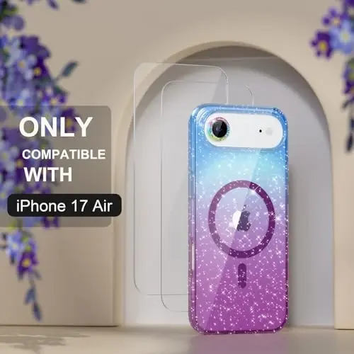 Чехол Magnetic для iPhone 17 Air с поддержкой MagSafe, милый женский блестящий чехол с защитой объектива камеры со стразами, защита военного уровня от падений 6.5