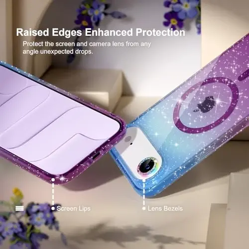 Чехол Magnetic для iPhone 17 Air с поддержкой MagSafe, милый женский блестящий чехол с защитой объектива камеры со стразами, защита военного уровня от падений 6.5