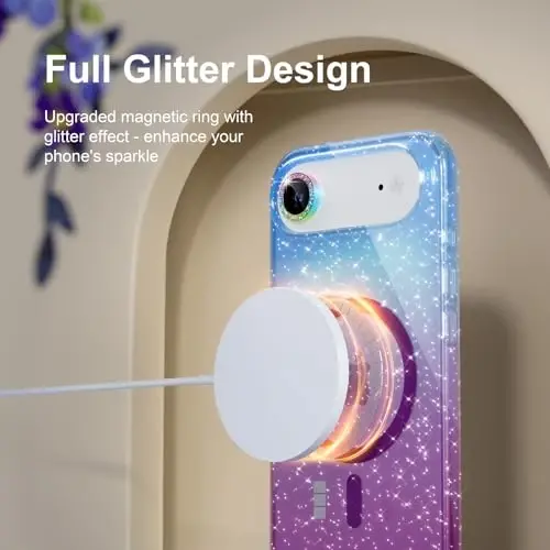 Чехол Magnetic для iPhone 17 Air с поддержкой MagSafe, милый женский блестящий чехол с защитой объектива камеры со стразами, защита военного уровня от падений 6.5
