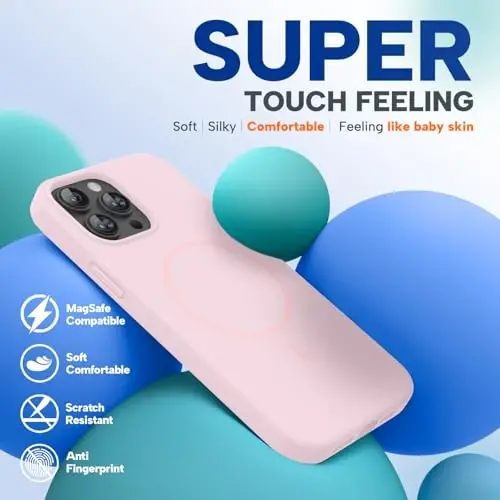 Чехол Miracase Magnetic для iPhone 13 Pro Max, [мягкая подкладка из микрофибры, устойчивая к царапинам], магнитный для MagSafe, ударопрочный чехол из жидкого силикона для 13 Pro Max, песочно-розовый - 5
