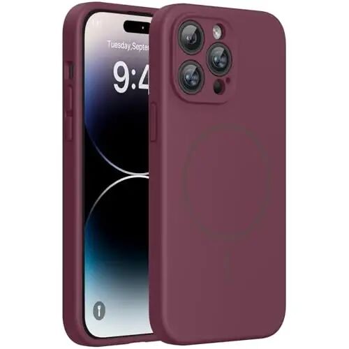 Чехол Miracase Magnetic для iPhone 14 Pro Max, [Мягкая подкладка из микрофибры, защищающая от царапин], совместим с MagSafe, силиконовый ударопрочный защитный чехол для iPhone 14 Pro Max, бордовый - MIRACASE