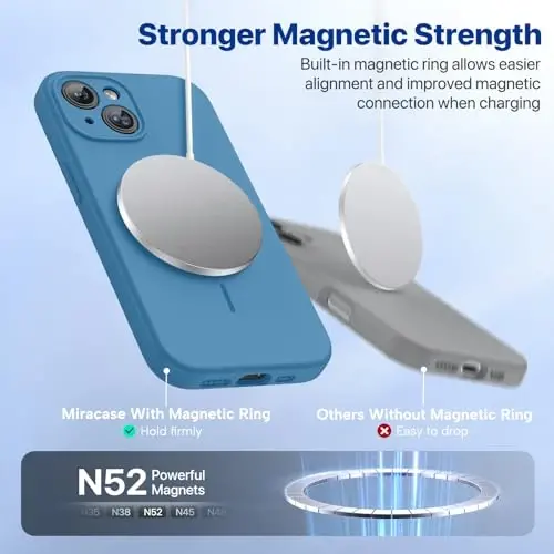Чехол Miracase Magnetic для iPhone 15 Plus, [Мягкая подкладка из микрофибры, устойчивая к царапинам], Магнитный для MagSafe, Жидкий силиконовый противоударный чехол для 15 Plus, Цвет Capri Blue - 5