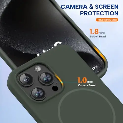 Чехол Miracase Magnetic для iPhone 15 Pro Max, [мягкая подкладка из микрофибры против царапин], совместим с MagSafe, противоударный чехол из жидкого силикона для 15 Pro Max, темно-зеленый - 4