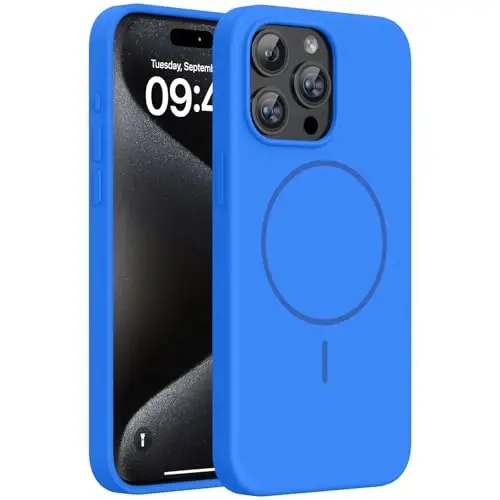 Чехол Miracase Magnetic для iPhone 15 Pro Max, [мягкая подкладка из микрофибры против царапин], совместим с MagSafe, противоударный чехол из жидкого силикона для 15 ProMax, синий - 6