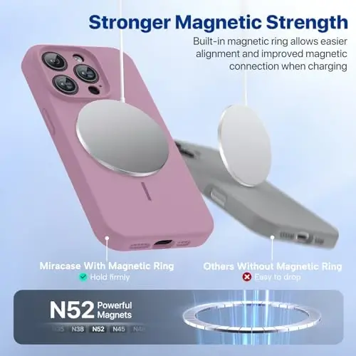 Чехол Miracase Magnetic для iPhone 15 Pro, [мягкая подкладка из микрофибры против царапин], магнитный для MagSafe, противоударный чехол из жидкого силикона для 15 Pro, цвет черная смородина - 5