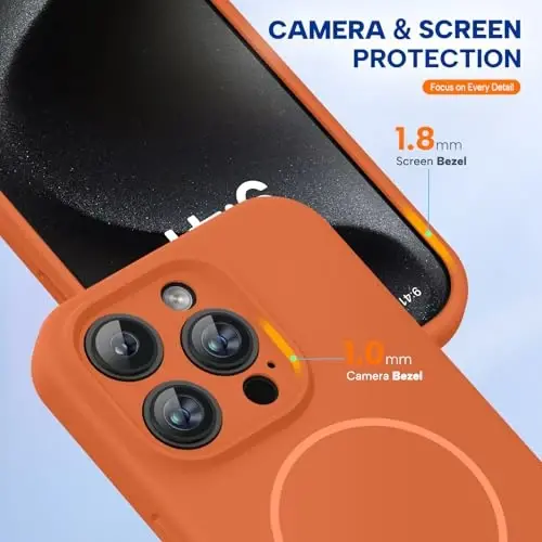 Чехол Miracase Magnetic для iPhone 15 Pro, [мягкая подкладка из микрофибры против царапин], магнитный для MagSafe, противоударный чехол из жидкого силикона для 15 Pro, оранжевый - 4