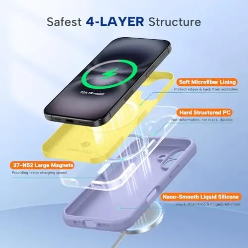 Чехол Miracase Magnetic для iPhone 16 Plus, [мягкая подкладка из микрофибры против царапин], магнитный для MagSafe, противоударный чехол из жидкого силикона для 16 Plus, светло-фиолетовый - 4