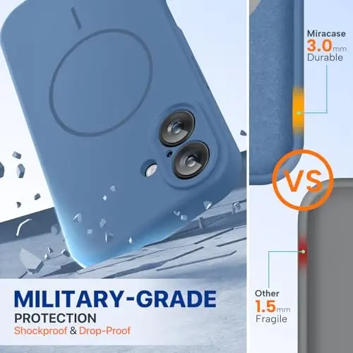 Чехол Miracase Magnetic для iPhone 16 Plus, [мягкая подкладка из микрофибры, устойчивая к царапинам], магнитный для MagSafe, противоударный чехол из жидкого силикона для защиты при падении для 16 Plus, стеклянно-синий - 3