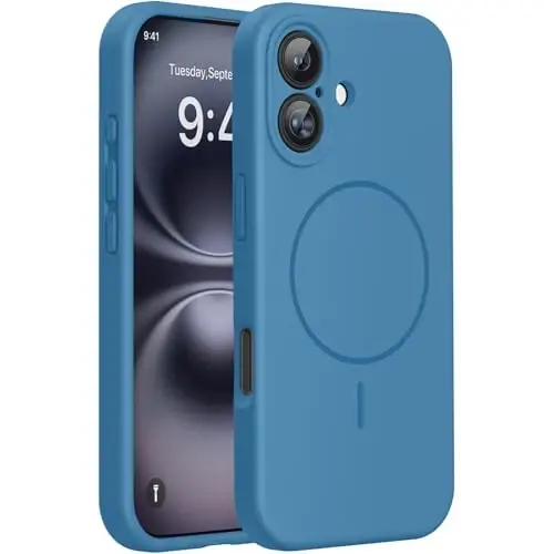 Чехол Miracase Magnetic для iPhone 16 Plus, [Мягкая подкладка из микрофибры, устойчивая к царапинам], совместим с MagSafe, ударопрочный защитный чехол из жидкого силикона для 16 Plus, синий Капри - MIRACASE