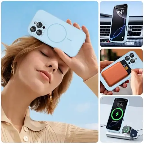 Чехол Miracase Magnetic для iPhone 16 Pro, [мягкая подкладка из микрофибры против царапин], совместим с MagSafe, ударопрочный чехол из жидкого силикона для защиты при падении для 16 Pro, гвоздично-фиолетовый - 5