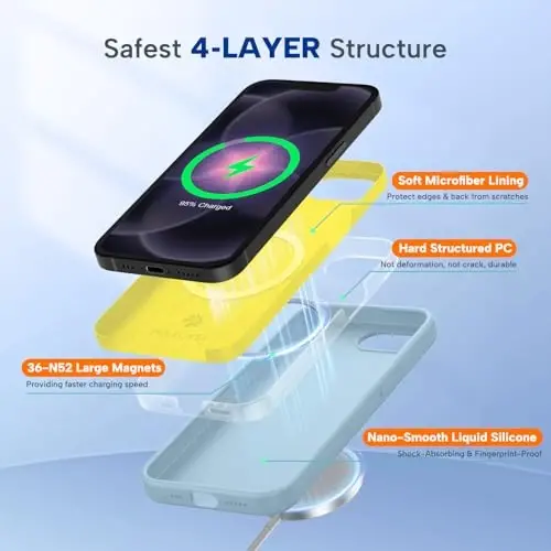 Чехол Miracase Magnetic для iPhone 17e и iPhone 16e, [мягкая подкладка из микрофибры против царапин], совместим с MagSafe, ударопрочный силиконовый чехол для телефона для iPhone 17e/16e, цвет Clove Purple - 3