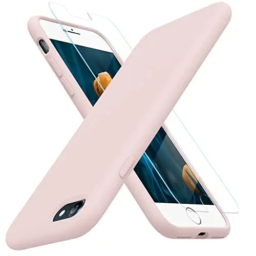 Чехол Miracase Ultra Slim для iPhone SE 2022 (3-го поколения) / iPhone SE 2020 (2-го поколения) / iPhone 7 / iPhone 8 с защитной пленкой для экрана, многоцветный силиконовый ударопрочный чехол для телефона (песочно-розовый) - MIRACASE
