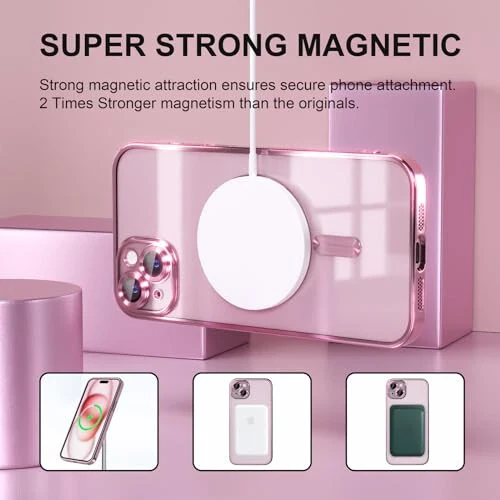 Чехол Misea Magnetic для iPhone 15 Plus, совместимый с MagSafe [Никогда не желтеет] [Защита от падения военного класса] Полный защитный кожух для объектива камеры Покрытие мягким прозрачным чехлом для телефона для женщин и девушек, розовый - 5