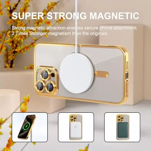 Чехол Misea Magnetic для iPhone 15 Pro Max с MagSafe [Никогда не желтеет] [Защита от падения военного класса] Полная защита объектива камеры Покрытие Мягкий прозрачный чехол для телефона для женщин и девушек, Золотой - 5
