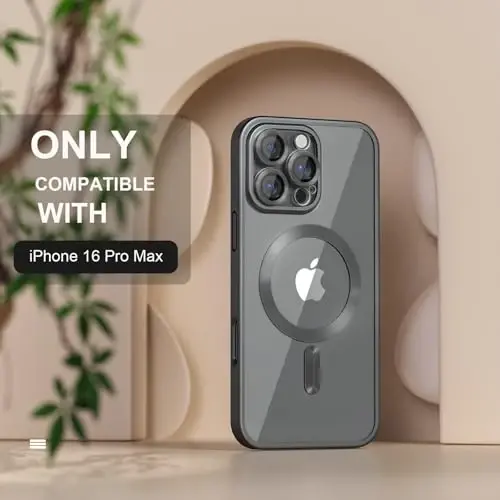 Чехол Misea Magnetic для iPhone 16 Pro Max, совместимый с MagSafe, [не желтеет], [армейская защита от падений], с защитой объектива камеры, гальваническое покрытие, мягкий прозрачный чехол для женщин, титановый черный - 2