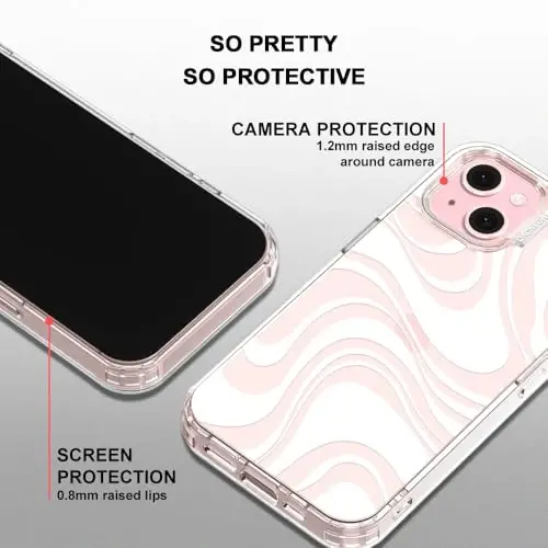 Чехол MOSNOVO для iPhone 15, [Buffertech 6,6ft, защита от падения военного класса] [Технология против отслаивания] Прозрачный чехол-бампер из ТПУ для телефона, дизайн - White Swirl - 5
