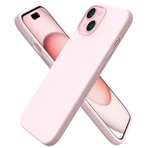 Чехол ORNARTO совместимый с iPhone 15 6.1, тонкий чехол для телефона из жидкого силикона с 3 слоями, полностью покрытый мягким гелевым каучуком, устойчивый к царапинам и ударам, защитный чехол 6,1 дюйма, цвет розовый мел - ORNARTO