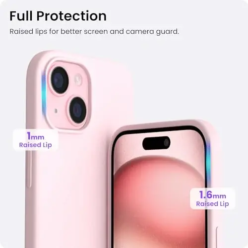 Чехол ORNARTO совместимый с iPhone 15 6.1, тонкий чехол для телефона из жидкого силикона с 3 слоями, полностью покрытый мягким гелевым каучуком, устойчивый к царапинам и ударам, защитный чехол 6,1 дюйма, цвет розовый мел - 5
