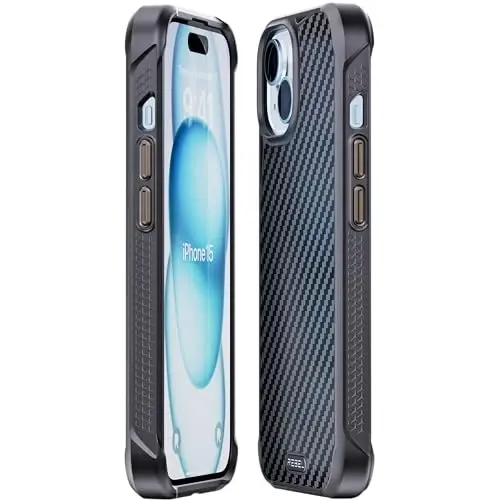 Чехол REBEL для iPhone 15 [Gen-5 Aramid Fiber] с поддержкой MagSafe, цепкие стороны, ударопрочные углы, металлические кнопки с ЧПУ, модернизированный защитный дизайн, 6,1 дюймовый телефон 2023 года (черный) - 5
