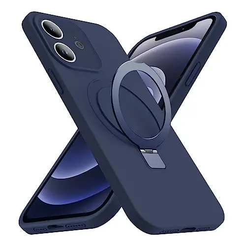 Чехол SKYLMW для iPhone 12 (6,1 дюйма) с магнитной невидимой подставкой, совместимый с Mag-Safe, военный стандарт защиты при падении, силиконовый чехол для мужчин и женщин, темно-синий - 1