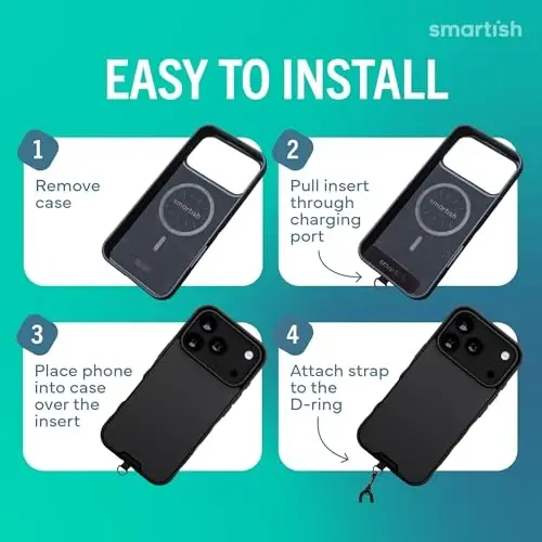Чехол Smartish® iPhone 17 Pro MagSafe + ремешок через плечо — тонкий защитный чехол с универсальным съемным нашейным ремешком для Apple iPhone 17 Pro — Black Tie Affair - 5