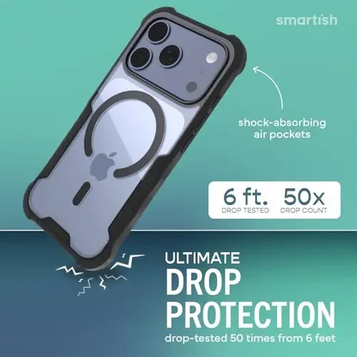 Чехол Smartish® iPhone 17 Pro MagSafe — защитный магнитный чехол Gripzilla для мужчин [прочный и надежный] Военный класс, сверхмощная броня с захватом — Протестирован на падение для Apple iPhone 17 Pro — Чисто черный - 2