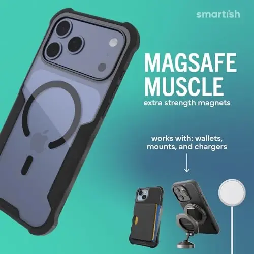 Чехол Smartish® iPhone 17 Pro Max MagSafe – Защитный магнитный чехол Gripzilla для мужчин [Прочный + Жесткий] Военный класс, усиленная защита от падений для Apple iPhone 17 Pro Max – Прозрачно-черный - 3