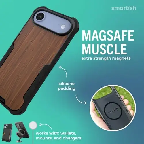 Чехол Smartish® iPhone Air MagSafe — защитный магнитный чехол Gripzilla для мужчин [прочный и надежный] — армейская защита с усиленным хватом — протестирован на падение для iPhone Air — древесина ореха - 2