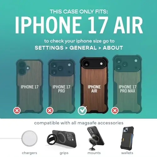 Чехол Smartish® iPhone Air MagSafe — защитный магнитный чехол Gripzilla для мужчин [прочный и надежный] — армейская защита с усиленным хватом — протестирован на падение для iPhone Air — древесина ореха - 4