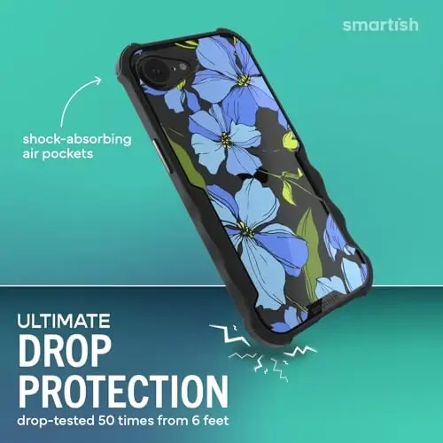 Чехол Smartish® MagSafe для iPhone 17e/16e - Gripzilla Protective Magnetic Case [Прочный + Надежный] Армейский защитный чехол - Испытано на падение для iPhone 17e/16e - Blue Blossoms - 2