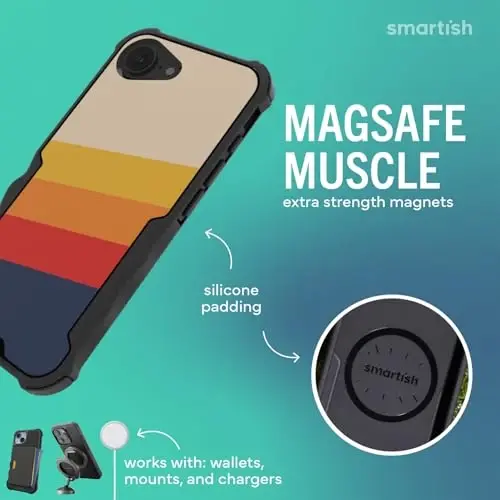 Чехол Smartish® MagSafe для iPhone 17e/16e — Gripzilla, защитный магнитный чехол для мужчин [прочный и жесткий], противоударная броня военного класса, проверено на падение для iPhone 17e/16e — Striped Up - 3