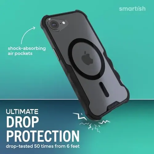 Чехол Smartish® MagSafe для iPhone 17e/16e - Gripzilla, защитный магнитный чехол [прочный + надежный], противоударная броня военного класса - протестирован на падение для iPhone 17e/16e - Clearly Black - SMARTISH (1)