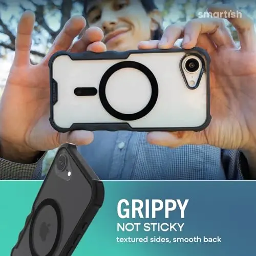 Чехол Smartish® MagSafe для iPhone 17e/16e - Gripzilla, защитный магнитный чехол [прочный + надежный], противоударная броня военного класса - протестирован на падение для iPhone 17e/16e - Clearly Black - 4