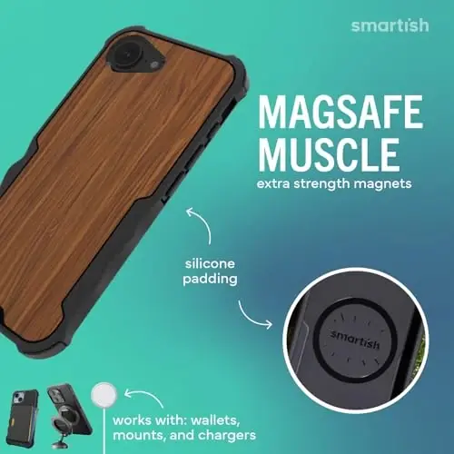 Чехол Smartish® MagSafe для iPhone 17e/16e — защитный магнитный чехол Gripzilla для мужчин [прочный + жесткий], усиленная броня военного класса с защитой от падений — цвет «Грецкий орех» - 3