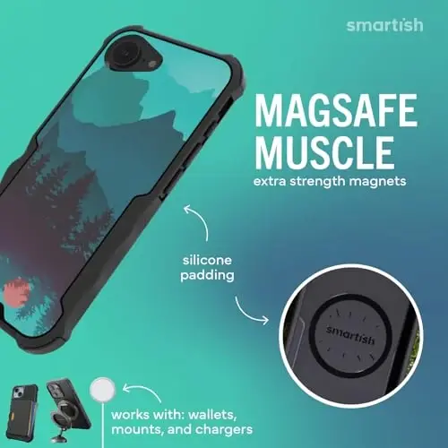 Чехол Smartish® MagSafe для iPhone 17e/16e — защитный магнитный чехол Gripzilla для мужчин [прочный + жесткий] Военный класс, усиленная броня с захватом — Протестирован на падение для iPhone 17e/16e — Moving Mountains - 4