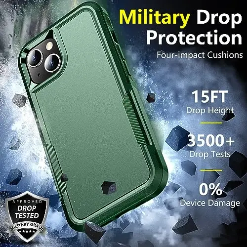 Чехол SPIDERCASE для iPhone 14/15, [военная защита 4,5 м], 2 шт. [защитные пленки для экрана + камеры] ударопрочный, черный - 3
