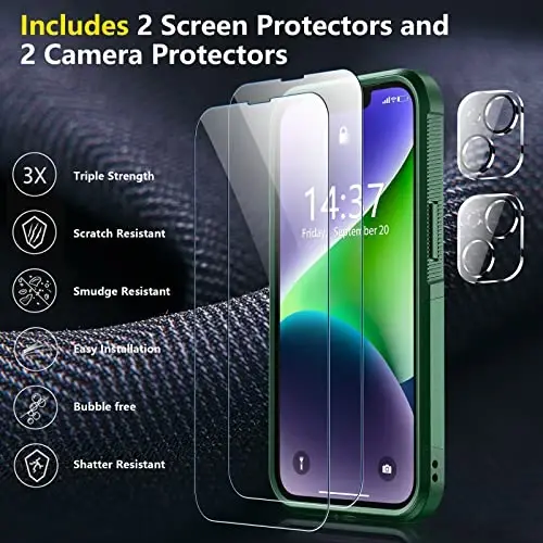 Чехол SPIDERCASE для iPhone 14/15, [военная защита 4,5 м], 2 шт. [защитные пленки для экрана + камеры] ударопрочный, черный - 4