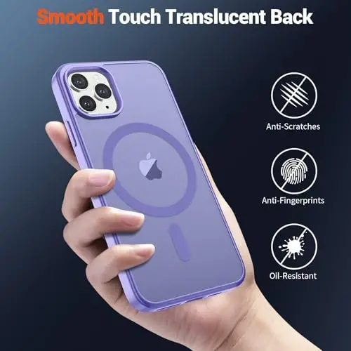 Чехол SUPFINE Magnetic для iPhone 11 Pro Max (совместим с MagSafe) (Армейская защита от падений) Полупрозрачный матовый с защитой от отпечатков пальцев, Фиолетовый - 6