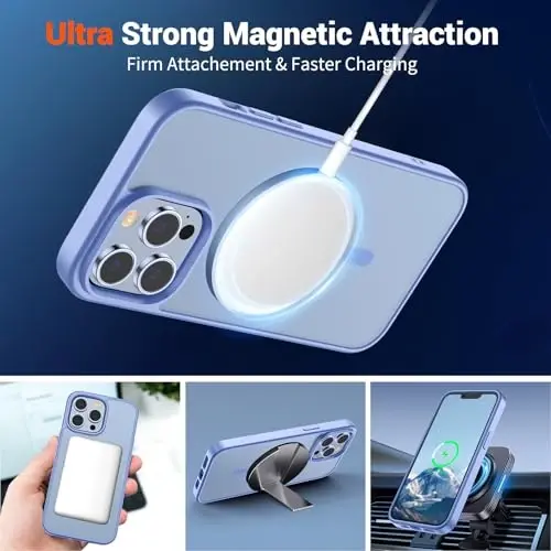 Чехол SUPFINE Magnetic для iPhone 13 Pro Max (совместим с MagSafe) (защита от падений военного класса), тонкая полупрозрачная матовая противоударная накладка, сине-фиолетовый - 5