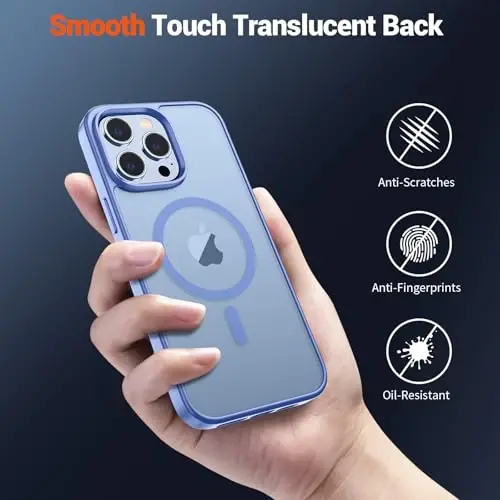 Чехол SUPFINE Magnetic для iPhone 13 Pro Max (совместим с MagSafe) (защита от падений военного класса), тонкая полупрозрачная матовая противоударная накладка, сине-фиолетовый - 6