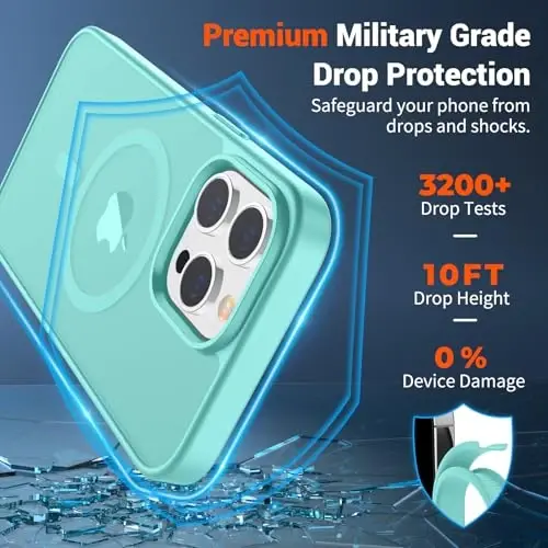 Чехол SUPFINE Magnetic для iPhone 14 Pro Max (совместим с MagSafe), ударопрочный, с защитой военного класса, полупрозрачный матовый, сине-зеленый - 3