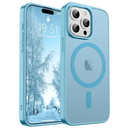 Чехол SUPFINE Magnetic для iPhone 15 Pro Max (совместим с MagSafe) (армейская защита от падений) полупрозрачный матовый с защитой от отпечатков пальцев, светло-голубой - 1